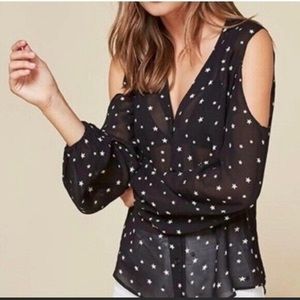 The reformation constellation star blouse black white cut out shoulders xs top